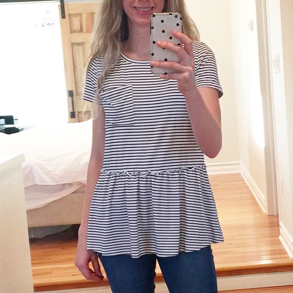 Black & White Striped Peplum Tee-Small, Brand New - Picture 1 of 2